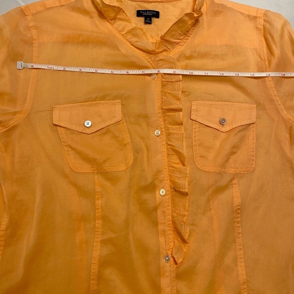 Vintage Talbots Semi Sheer Blouse Peach Ruffled
Button Front Cotton Top Size 14 - Picture 12 of 14